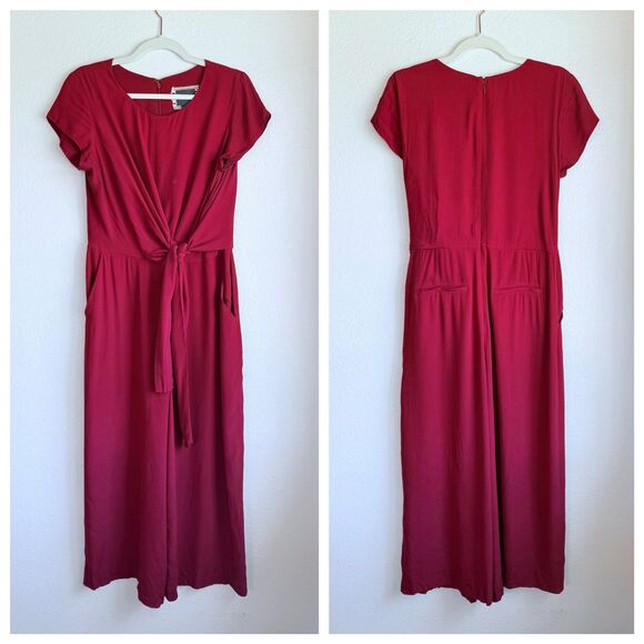 NWT Anthropologie Maeve Grier Cap Sleeve Cropped Jumpsuit in Wine Bordeaux Red - Picture 5 of 12